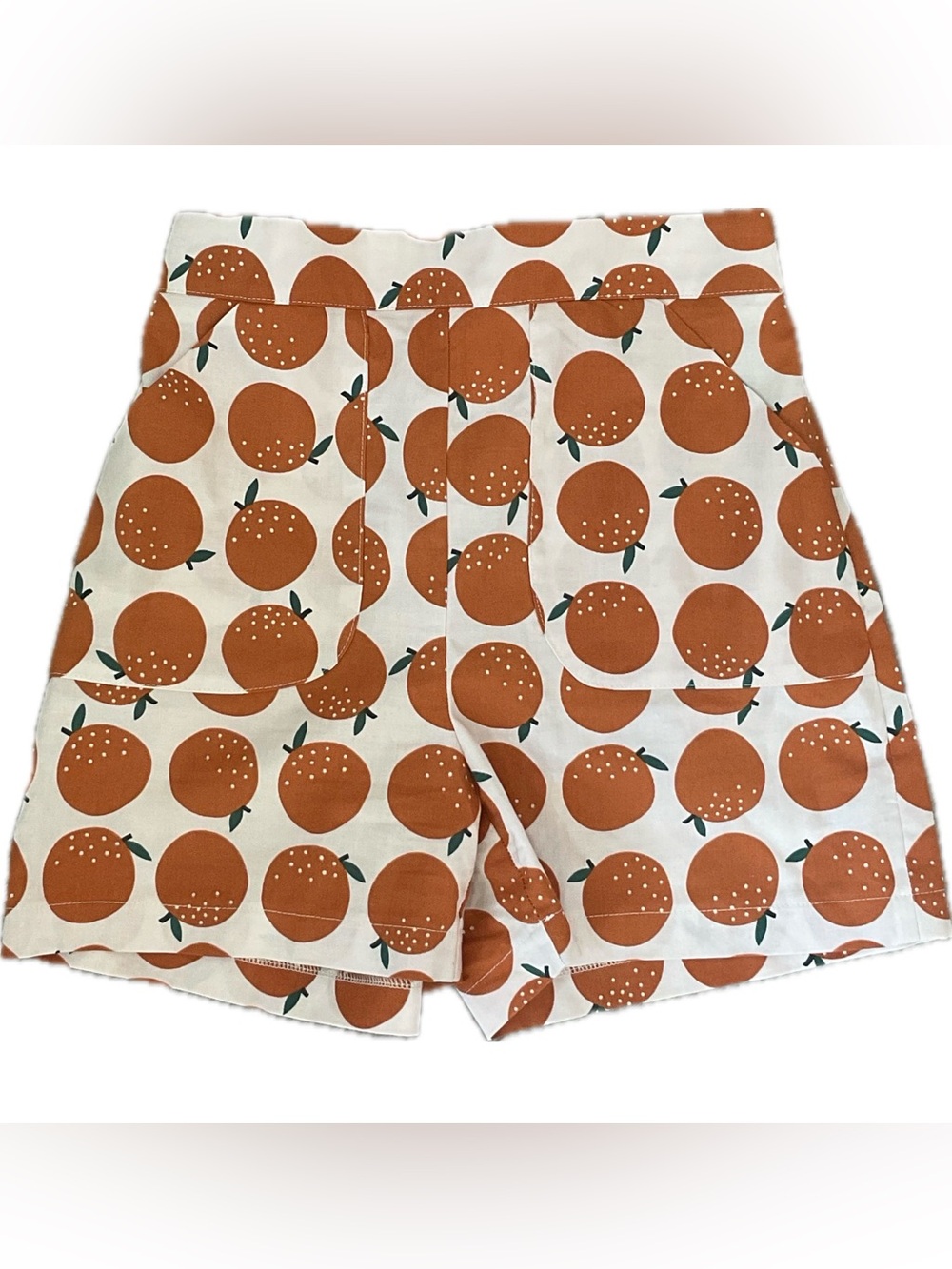 ***MEEMOZA Playful Orange Fruit Pattern High Waisted Eco - friendly Shorts.